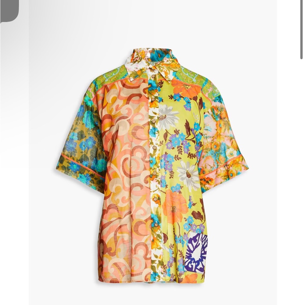 Zimmermann Appliquéd floral-print cotton top